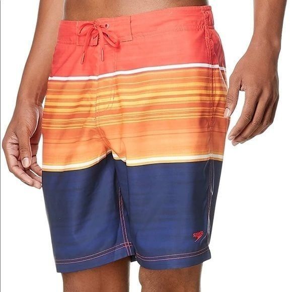 Speedo Men's Boards shorts Swim Trunk Knee Length Bon médium Orange Blue - Picture 2 of 8